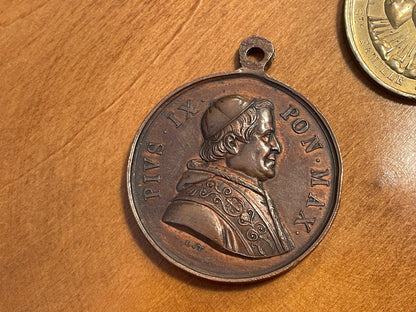 Set of Four Antique Catholic Medals – Pius IX, Our Lady of Ransom, Sacred Heart & Our Lady of Mount Carmel, c.1870–1920