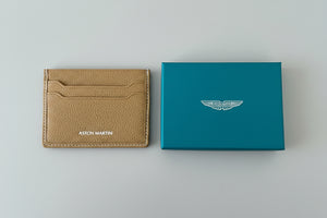 Boxed Aston Martin Tan Leather Card Holder – Genuine Pebble Grain Wallet – British Luxury Motoring Gift for Him