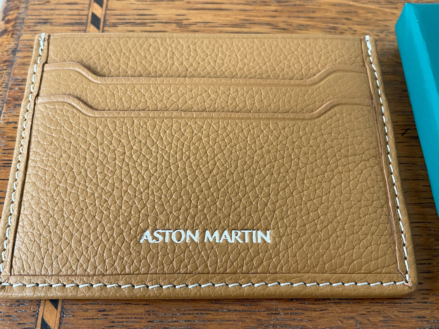 Boxed Aston Martin Tan Leather Card Holder – Genuine Pebble Grain Wallet – British Luxury Motoring Gift for Him