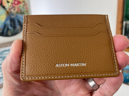 Boxed Aston Martin Tan Leather Card Holder – Genuine Pebble Grain Wallet – British Luxury Motoring Gift for Him