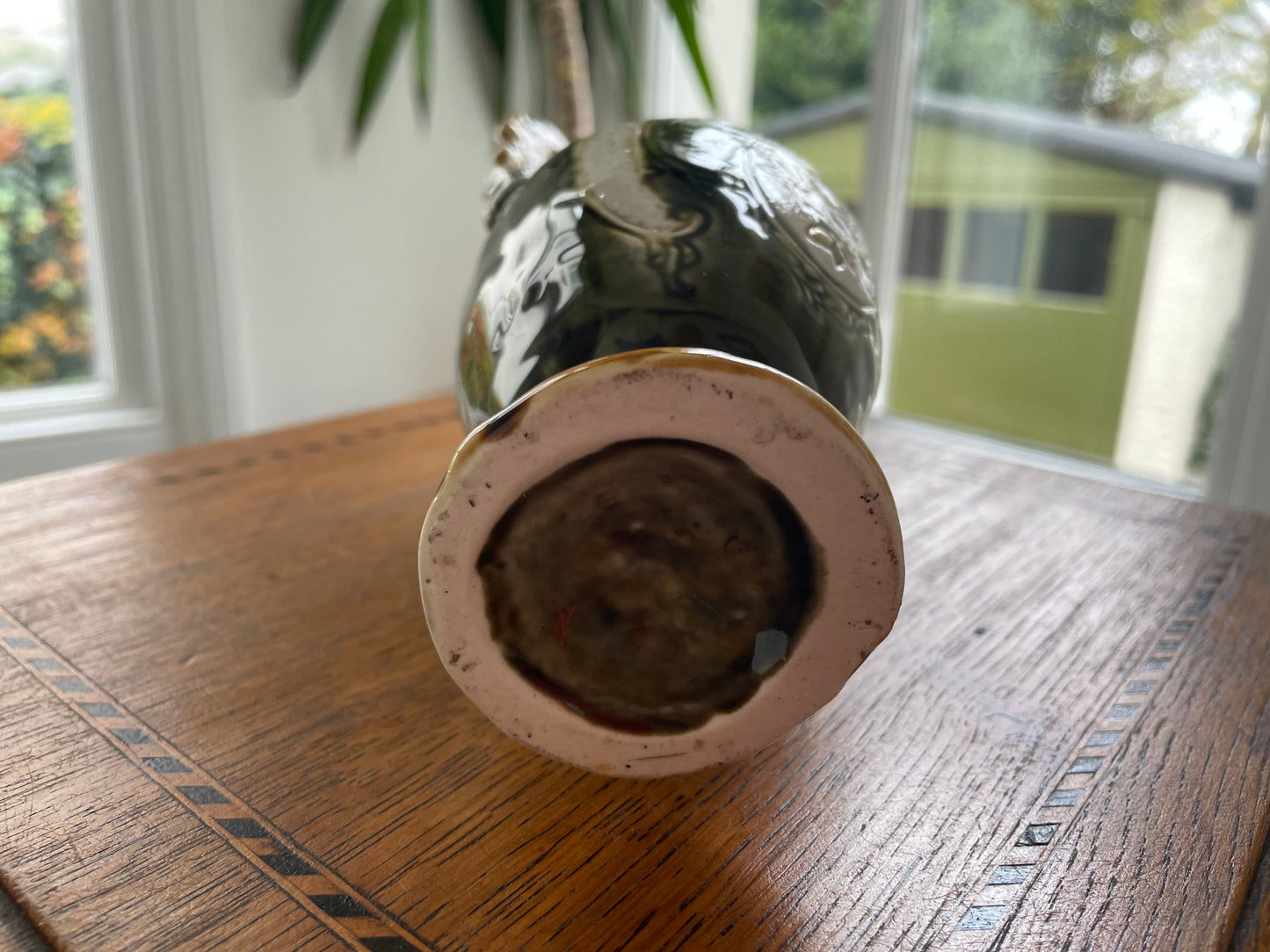 Antique Continental Majolica Vase – Hand-Decorated Twin-Handled Floral Ceramic with Portrait Medallions (c.1880–1910)