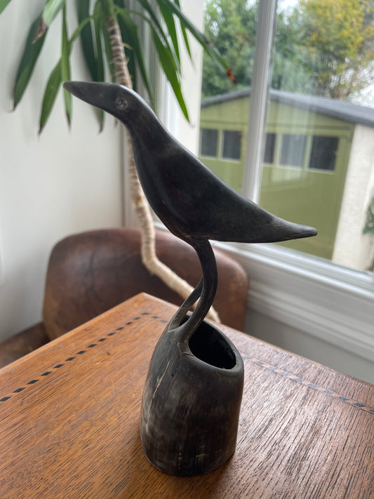 Vintage Hand-Carved Horn Bird – Sculptural African Horn Ornament (c.20th Century)
