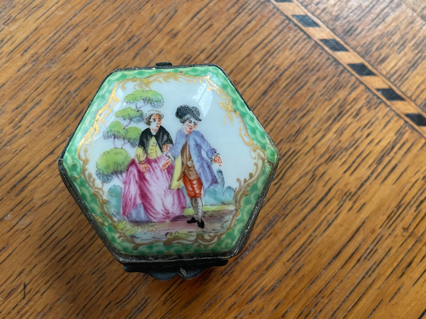 Pair of Vintage Porcelain Trinket Boxes – Hand-Painted Classical & Rococo Scenes (c.20th Century)