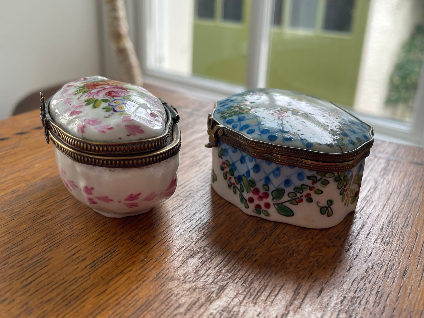 Vintage French-Style Porcelain Trinket Boxes – Hand Painted Floral & Lattice Designs (c.1960s–1980s)