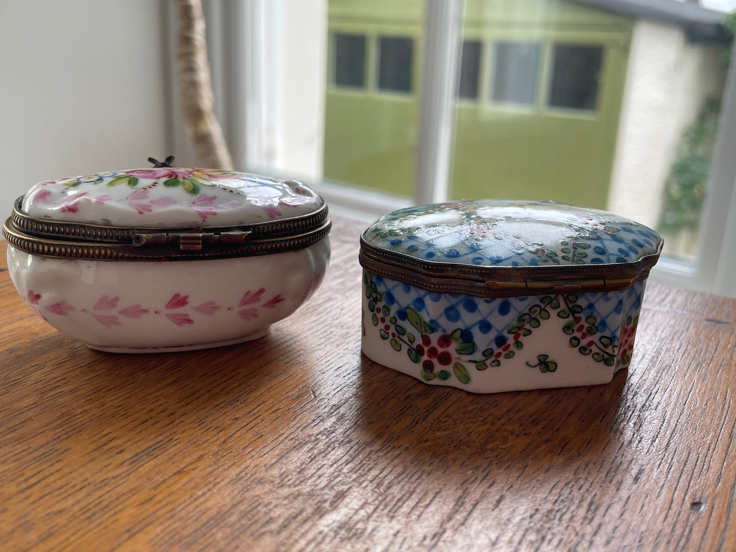 Vintage French-Style Porcelain Trinket Boxes – Hand Painted Floral & Lattice Designs (c.1960s–1980s)