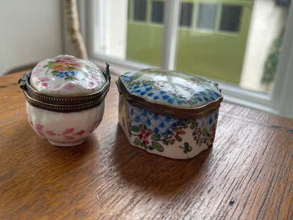 Vintage French-Style Porcelain Trinket Boxes – Hand Painted Floral & Lattice Designs (c.1960s–1980s)