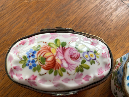 Vintage French-Style Porcelain Trinket Boxes – Hand Painted Floral & Lattice Designs (c.1960s–1980s)