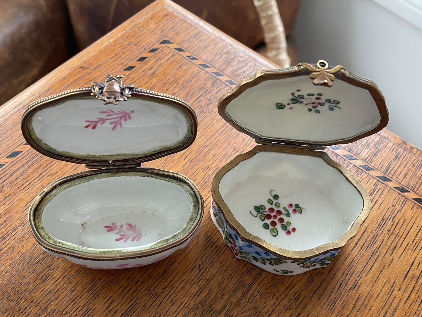 Vintage French-Style Porcelain Trinket Boxes – Hand Painted Floral & Lattice Designs (c.1960s–1980s)
