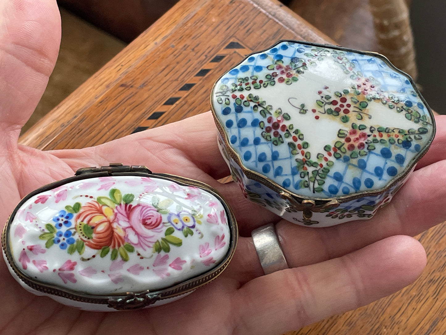 Vintage French-Style Porcelain Trinket Boxes – Hand Painted Floral & Lattice Designs (c.1960s–1980s)