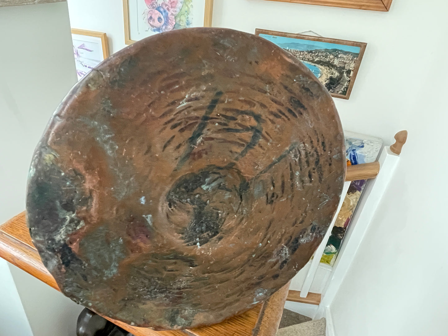 Antique Copper Riveted Jug – Hand-Forged Rustic Water Pitcher with Verdigris Patina (c. early 19th Century)