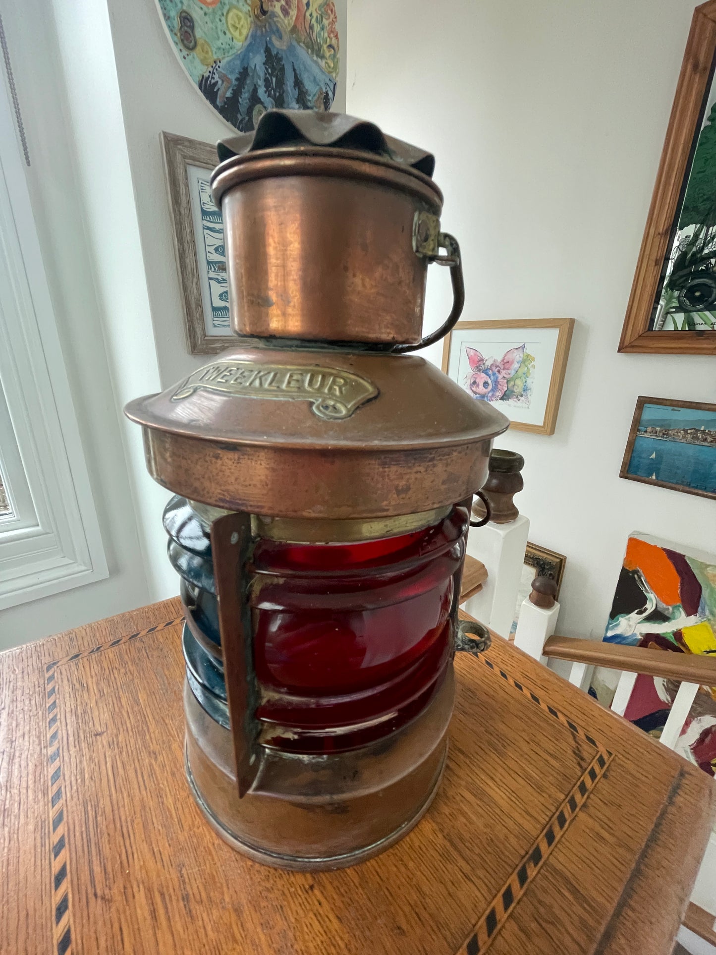 Antique Dutch Copper Ship Lantern – ‘Tweekleur’ Port and Starboard Navigation Light (c.1900–1920)