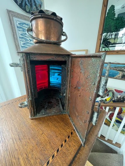 Antique Dutch Copper Ship Lantern – ‘Tweekleur’ Port and Starboard Navigation Light (c.1900–1920)