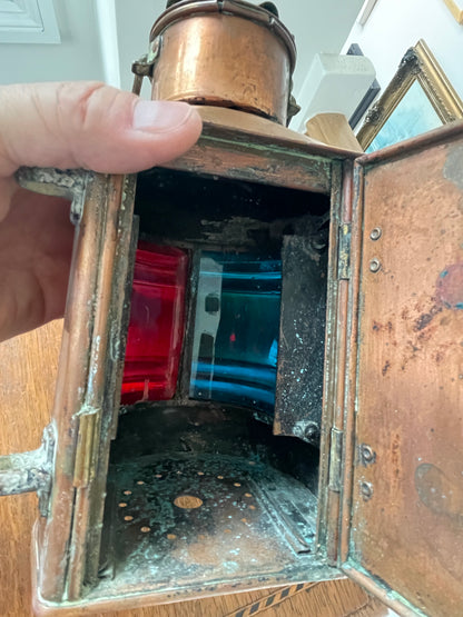 Antique Dutch Copper Ship Lantern – ‘Tweekleur’ Port and Starboard Navigation Light (c.1900–1920)