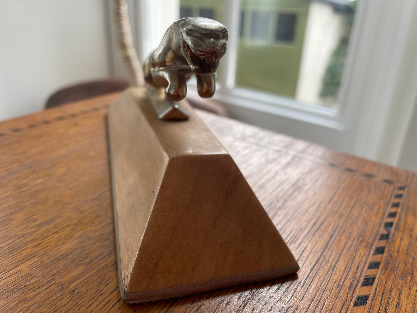 Vintage Jaguar Car Mascot – Chrome Plated Leaper on Wooden Display Plinth (c. Mid-20th Century)