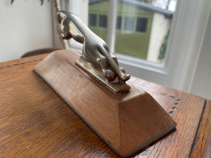 Vintage Jaguar Car Mascot – Chrome Plated Leaper on Wooden Display Plinth (c. Mid-20th Century)