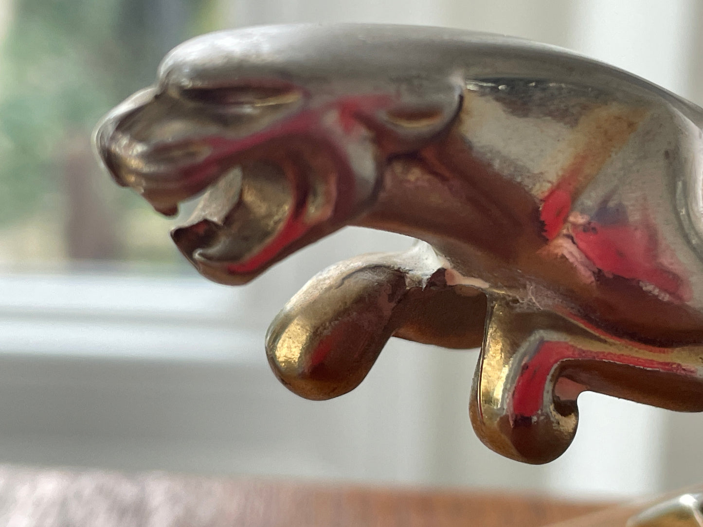 Vintage Jaguar Car Mascot – Chrome Plated Leaper on Wooden Display Plinth (c. Mid-20th Century)