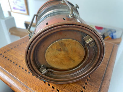 Antique Copper Ship’s Lantern – German ‘Ankerlicht’ Anchor Light with Glass Lens (c.1930s–40s)
