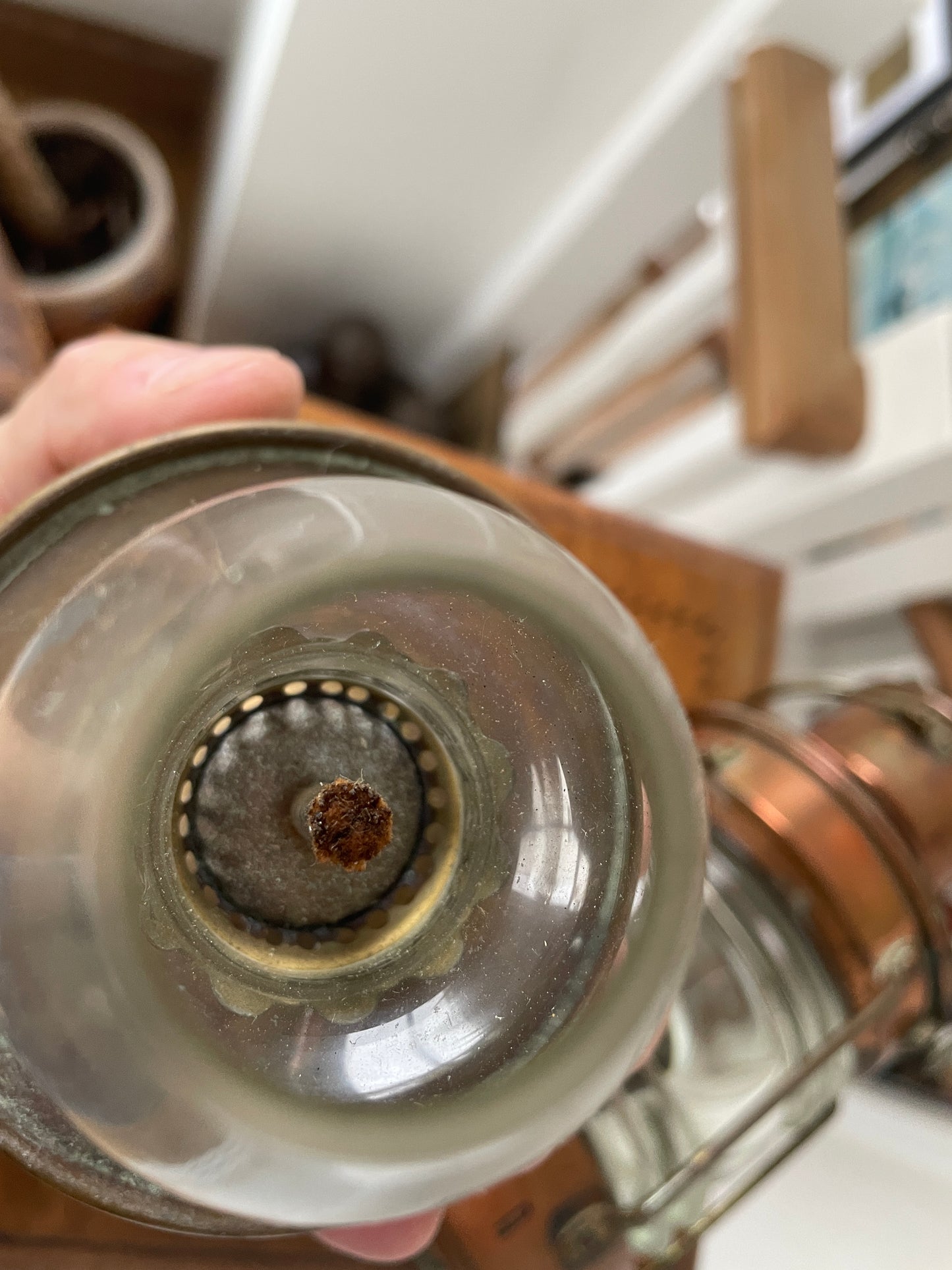 Antique Copper Ship’s Lantern – German ‘Ankerlicht’ Anchor Light with Glass Lens (c.1930s–40s)