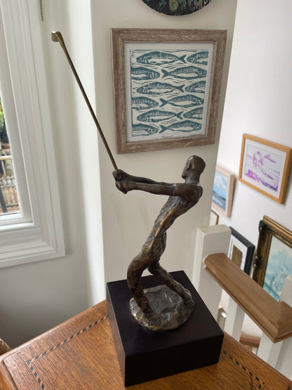 Vintage American Cast Bronze – Bernard Kim Limited Edition Golfer Sculpture (c.20th Century)