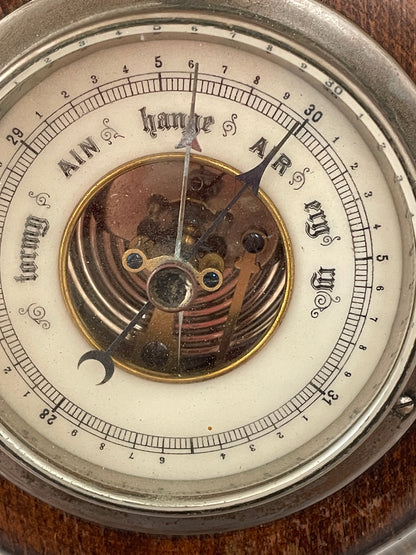 Antique German Aneroid Barometer – G. Lufft Stuttgart Oak-Cased Wall Barometer with Visible Movement (c.1900)
