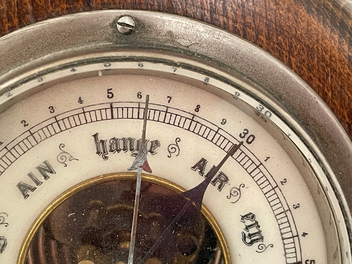 Antique German Aneroid Barometer – G. Lufft Stuttgart Oak-Cased Wall Barometer with Visible Movement (c.1900)