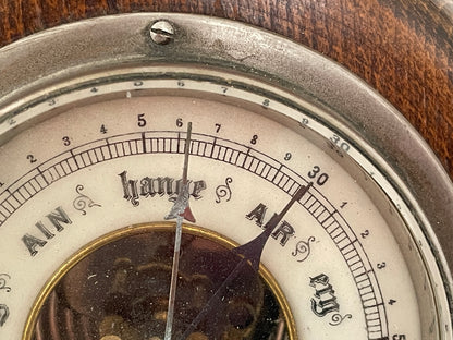 Antique German Aneroid Barometer – G. Lufft Stuttgart Oak-Cased Wall Barometer with Visible Movement (c.1900)