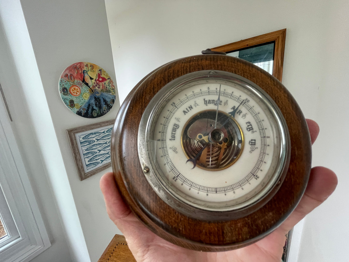 Antique German Aneroid Barometer – G. Lufft Stuttgart Oak-Cased Wall Barometer with Visible Movement (c.1900)