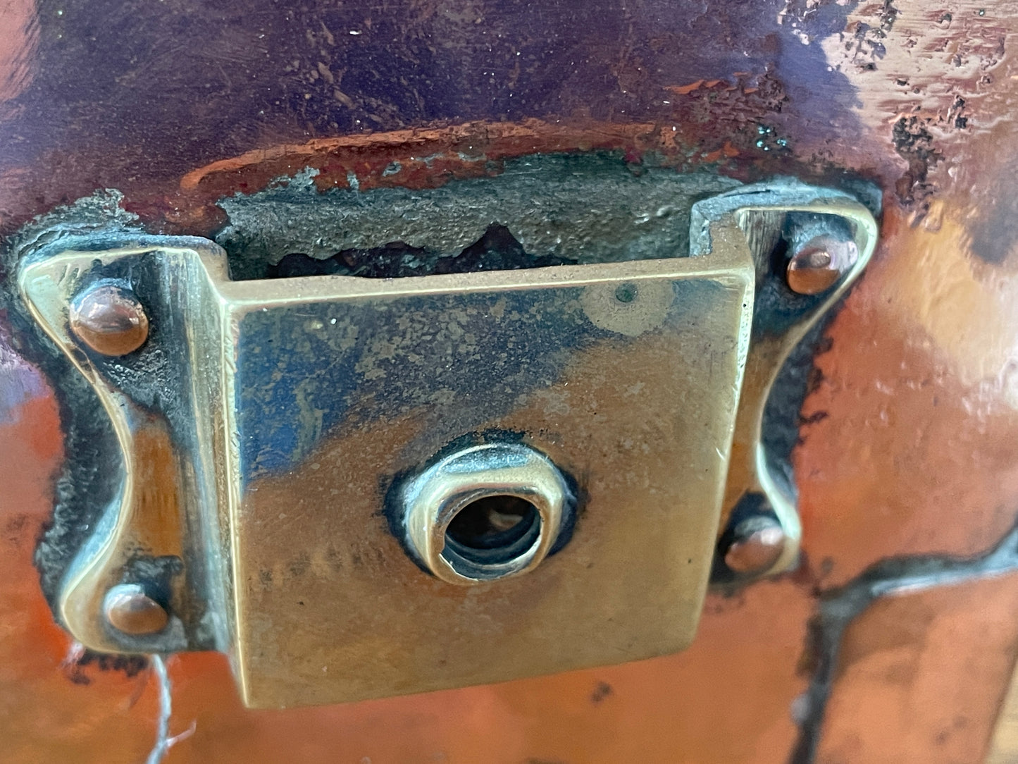 Antique British Copper Ship’s Lantern – “TARBOAR” Navigation Light with Blue Fresnel Lens (c.1900–1920)
