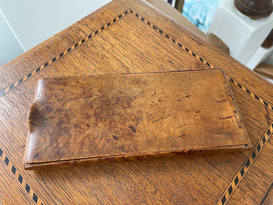 Antique Burr Wood Cigar Case – Hand-Carved Hinged Lid in Figured Burr Timber (c.19th Century)