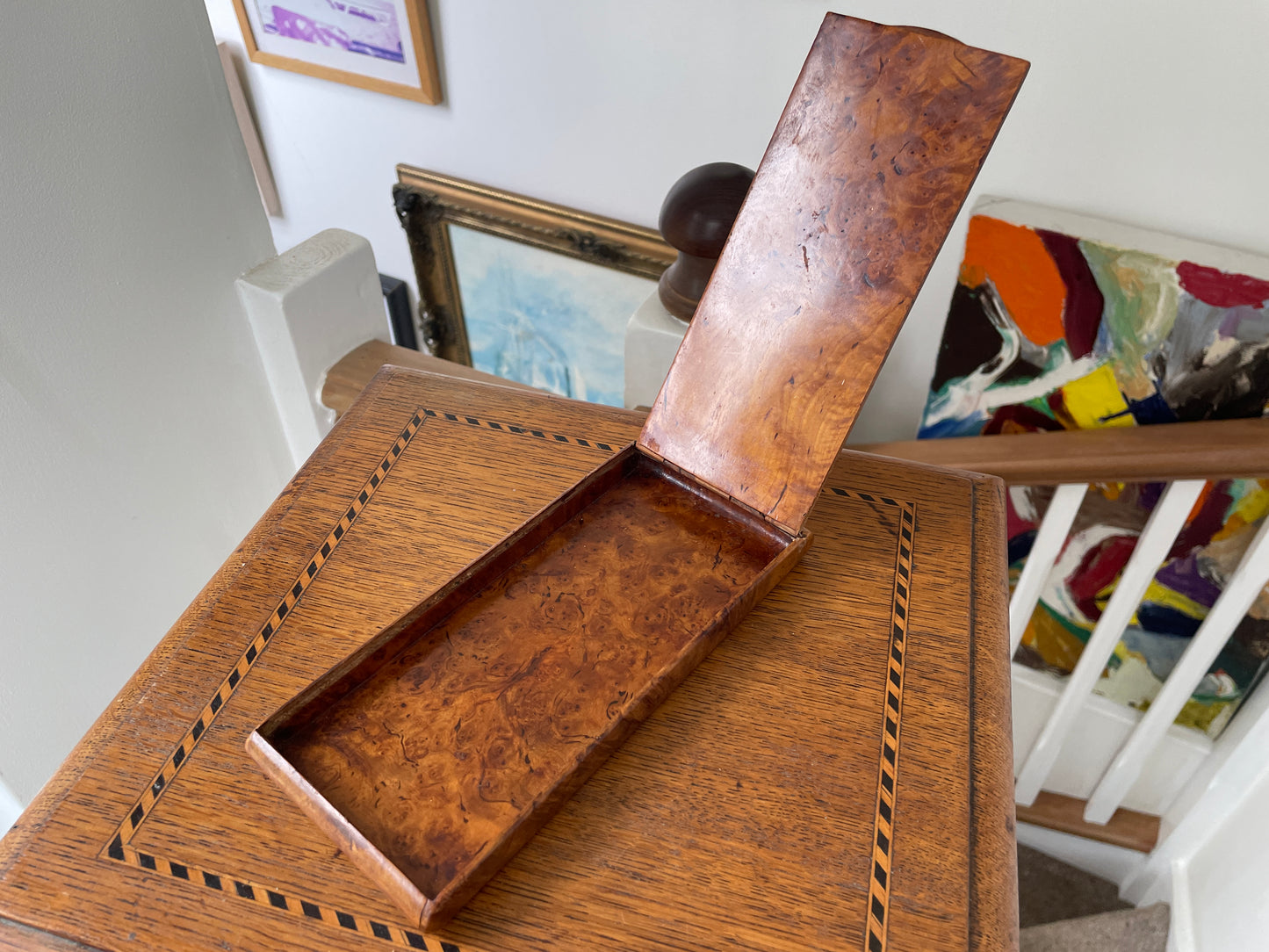 Antique Burr Wood Cigar Case – Hand-Carved Hinged Lid in Figured Burr Timber (c.19th Century)