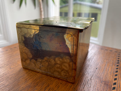 Antique 19th Century Brass Engraved Box – Hinged Victorian Trinket Storage Box
