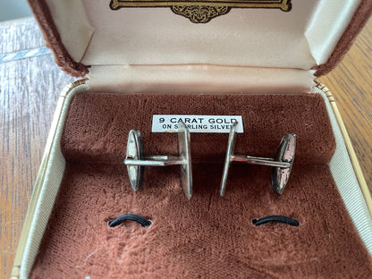 Vintage Louis Philippe Men’s Jewellery Case with Retro Cufflinks – 9ct Gold on Silver Label (c.1960s)