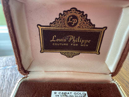 Vintage Louis Philippe Men’s Jewellery Case with Retro Cufflinks – 9ct Gold on Silver Label (c.1960s)