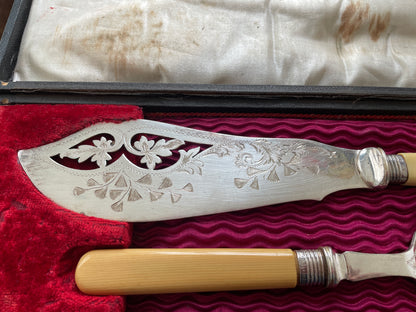 Antique Sheffield Silver & EPNS Fish Knife and Fork Set – Ivorine Handles, J.A. Scholes, Date Letter D (c.1900)