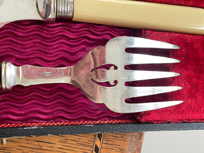 Antique Sheffield Silver & EPNS Fish Knife and Fork Set – Ivorine Handles, J.A. Scholes, Date Letter D (c.1900)