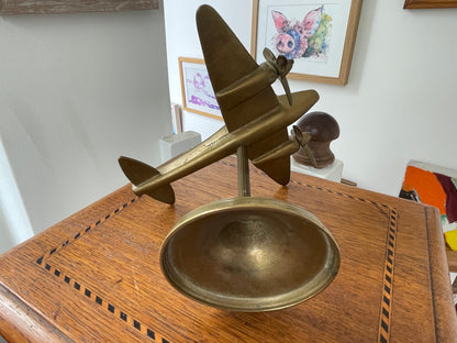 Vintage Brass Twin-Engine Aircraft Desk Model – P-38 Lightning Style Decorative Aviation Sculpture (c.1950s–60s)