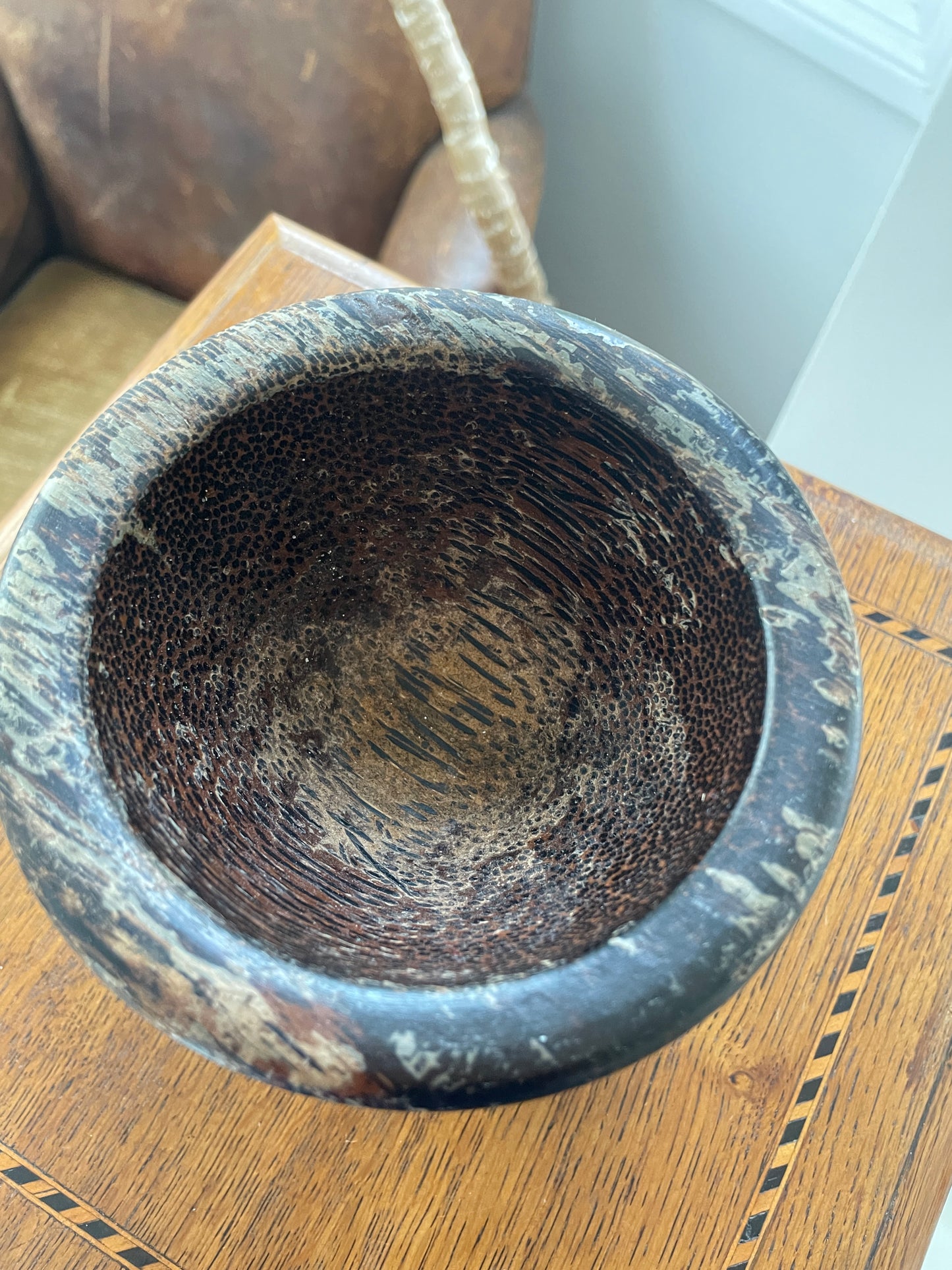 Vintage Coconut Palm Wood Mortar & Pestle – Hand-Carved Southeast Asian Kitchen Grinder (c.20th Century)