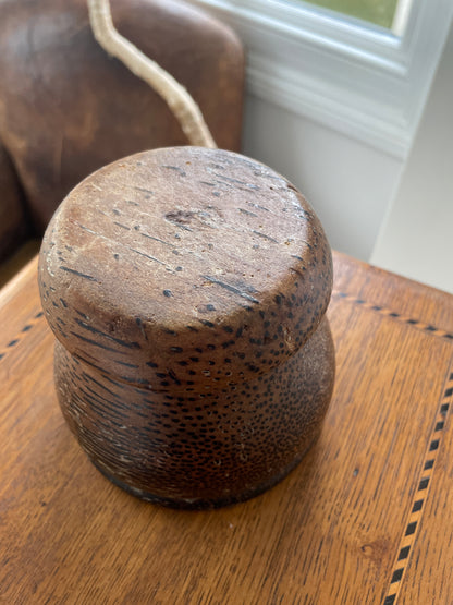 Vintage Coconut Palm Wood Mortar & Pestle – Hand-Carved Southeast Asian Kitchen Grinder (c.20th Century)