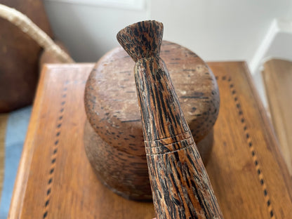 Vintage Coconut Palm Wood Mortar & Pestle – Hand-Carved Southeast Asian Kitchen Grinder (c.20th Century)