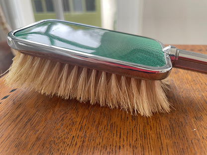 Vintage Green Guilloché-Style Enamel Vanity Brush – Chrome-Plated Dressing Table Brush (c.1950s)