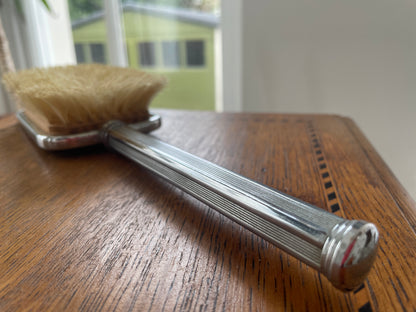 Vintage Green Guilloché-Style Enamel Vanity Brush – Chrome-Plated Dressing Table Brush (c.1950s)