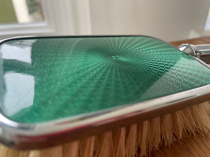 Vintage Green Guilloché-Style Enamel Vanity Brush – Chrome-Plated Dressing Table Brush (c.1950s)