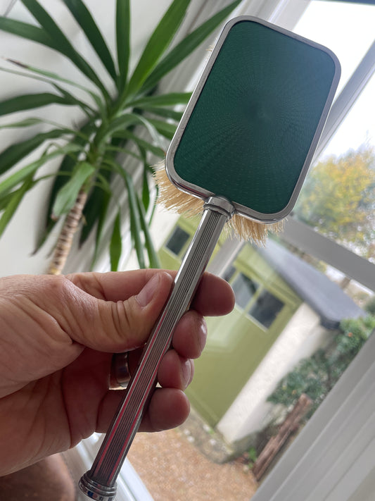 Vintage Green Guilloché-Style Enamel Vanity Brush – Chrome-Plated Dressing Table Brush (c.1950s)