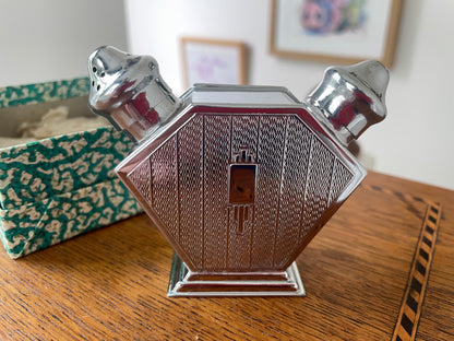 Vintage British Art Deco Chrome Plated Salt and Pepper Shaker – Double-Ended Travel Cruet, RD 860510 (c.1930s)