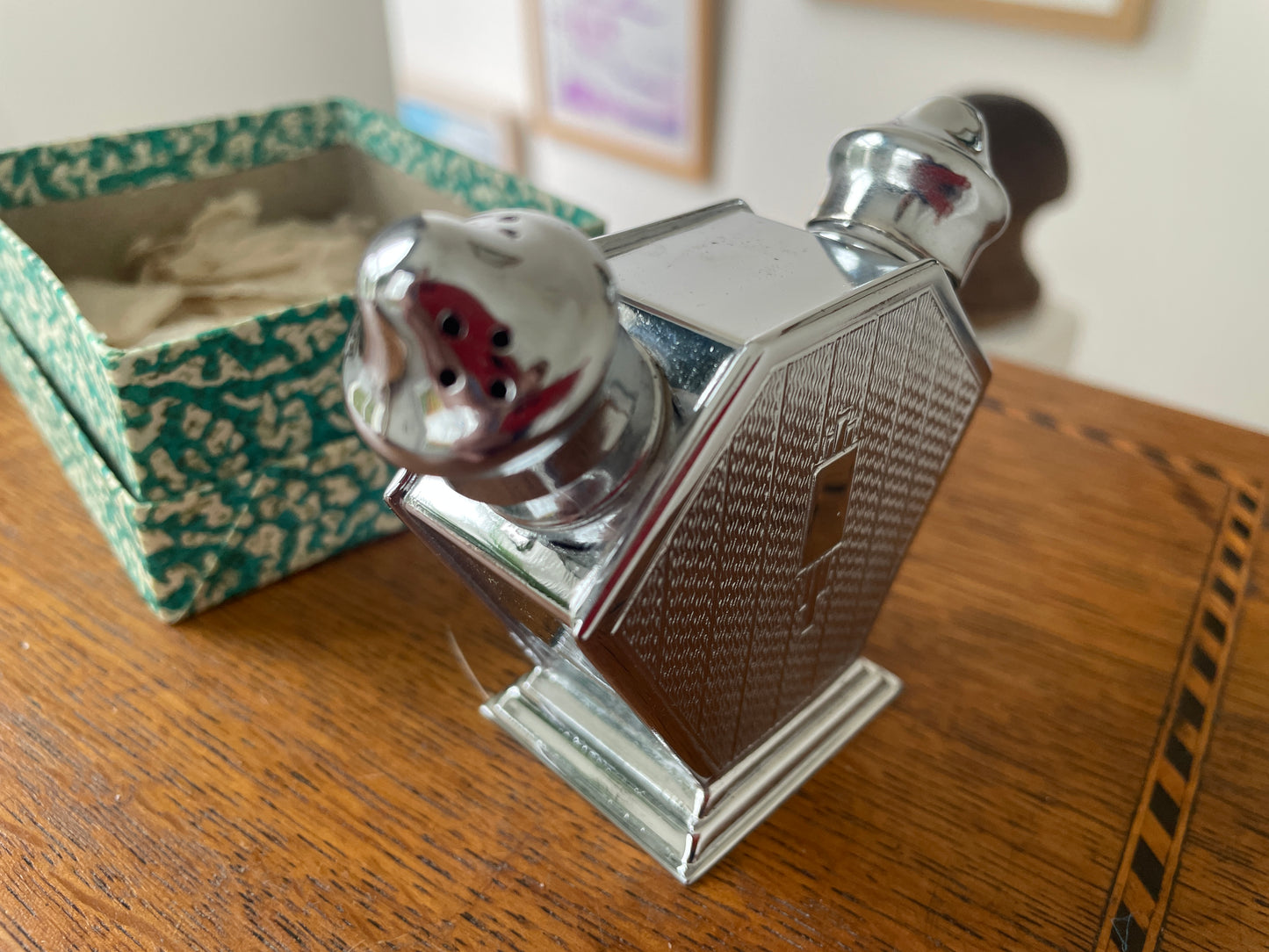Vintage British Art Deco Chrome Plated Salt and Pepper Shaker – Double-Ended Travel Cruet, RD 860510 (c.1930s)
