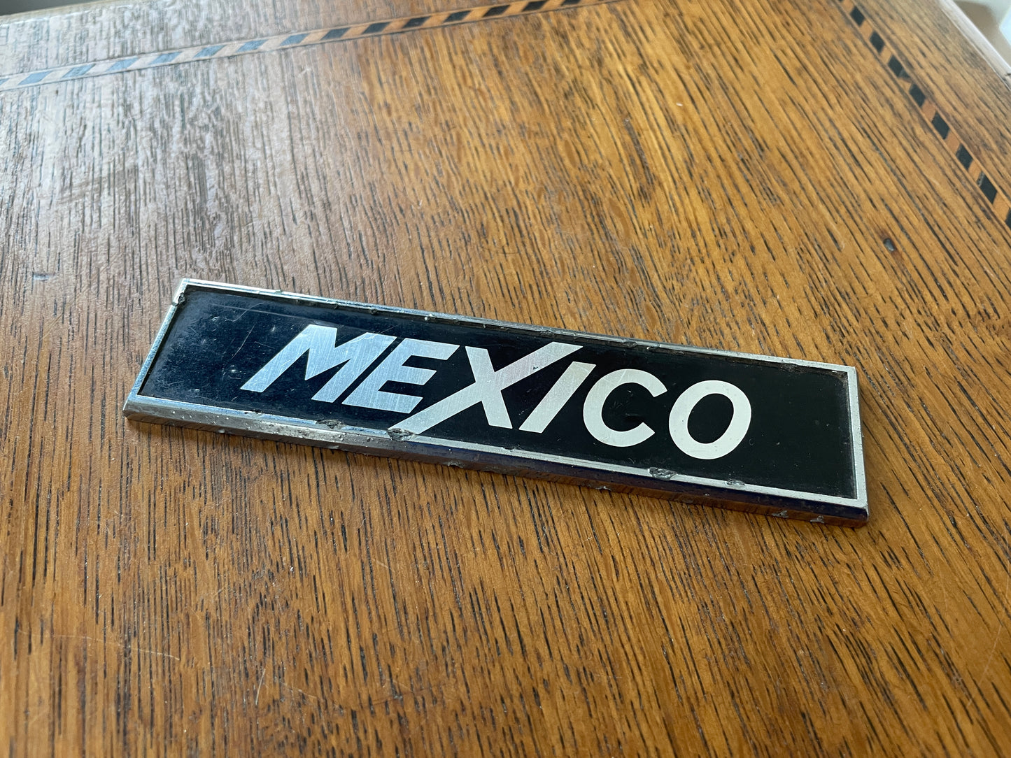 Ford Escort Mk1 Mexico Wing, Fender, Boot Lid Badge  – Chrome and Black Metal Car Emblem (c.1970s)