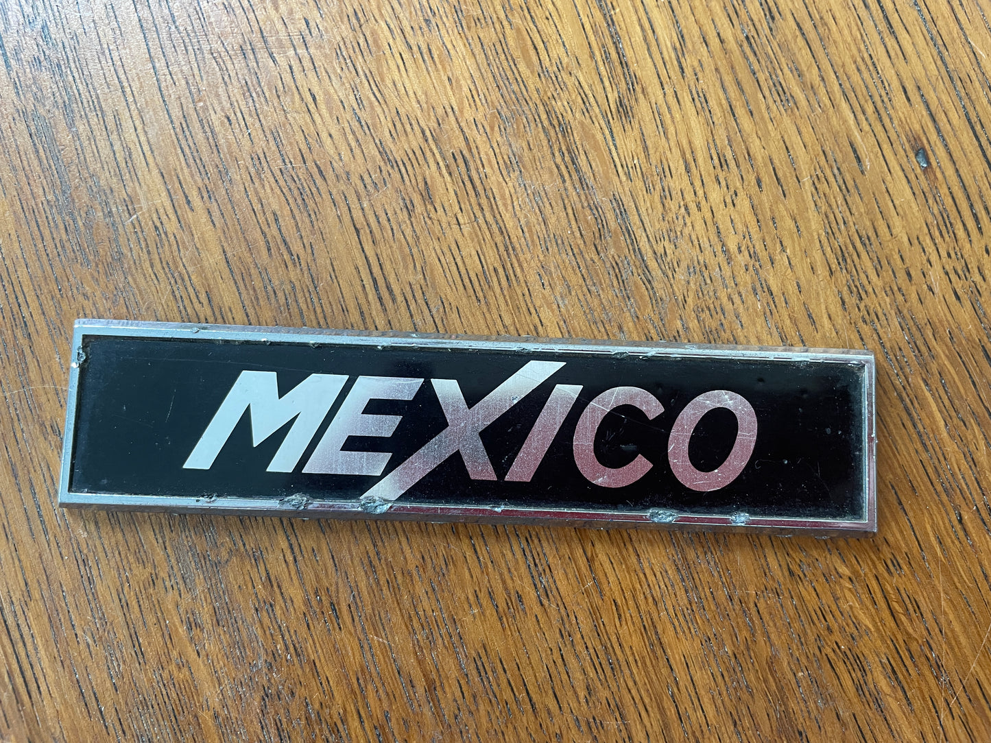 Ford Escort Mk1 Mexico Wing, Fender, Boot Lid Badge  – Chrome and Black Metal Car Emblem (c.1970s)