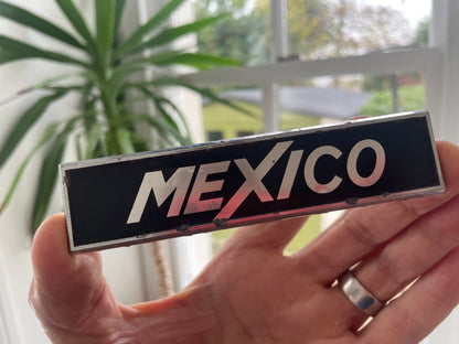 Ford Escort Mk1 Mexico Wing, Fender, Boot Lid Badge  – Chrome and Black Metal Car Emblem (c.1970s)