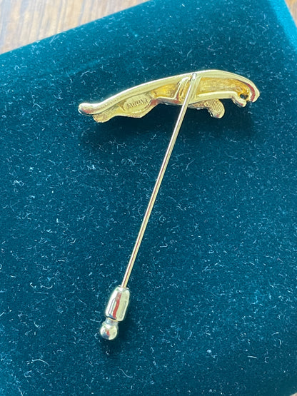 Vintage Jaguar Leaping Cat Tie Pin – Gold Tone & Crystal Motif in Original Box (c. late 20th Century)