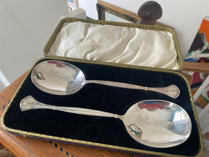 Vintage Silver-Plated Deco Serving Spoons – L&W Mark, Winged Insect Symbol, RD 740300 (c.1925–1935)